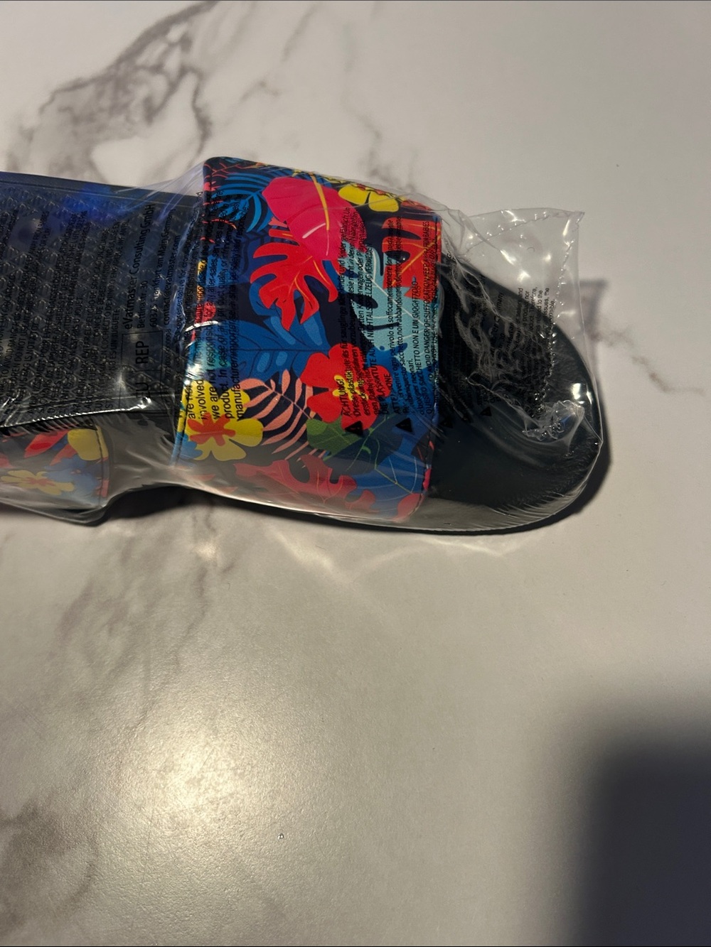 Kids Floral Slide Sandals - Black with Multicolor Floral Strap Sz 1 - Picture 6 of 7